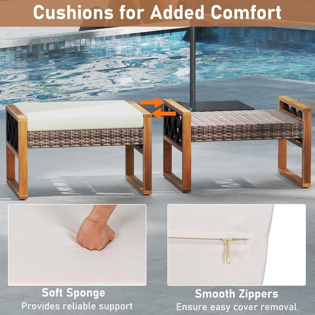 2‑Pc Wicker Outdoor Ottoman