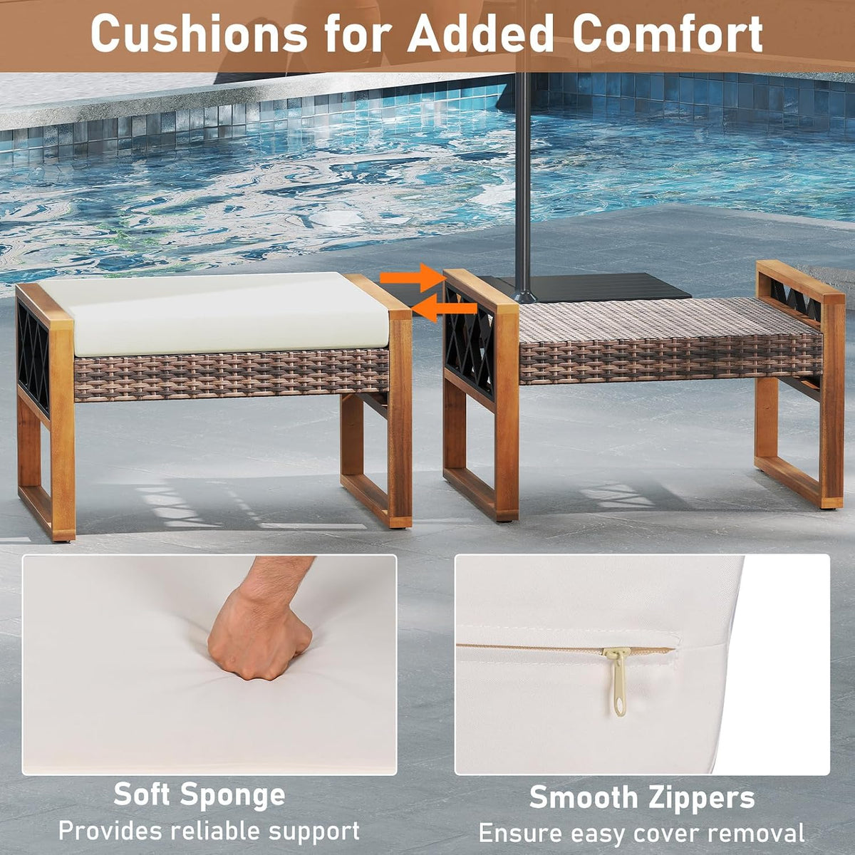 2‑Pc Wicker Outdoor Ottoman