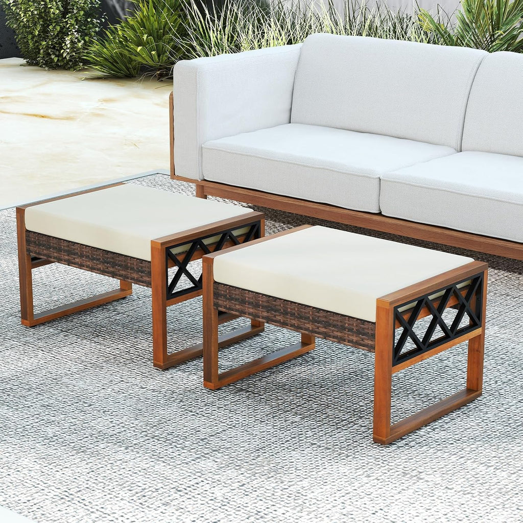 2‑Pc Wicker Outdoor Ottoman