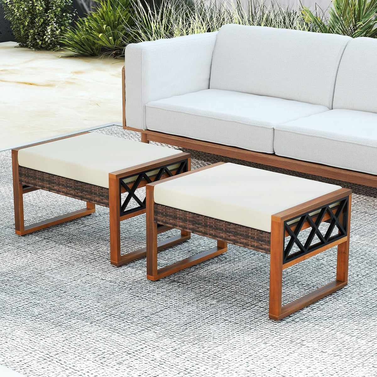 2‑Pc Wicker Outdoor Ottoman