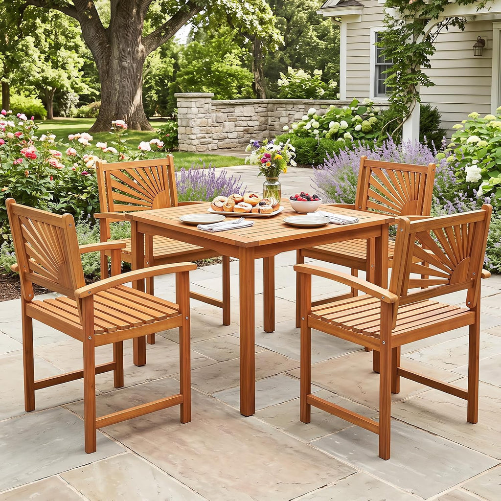 2‑Pack Acacia Wood Patio Dining Chairs