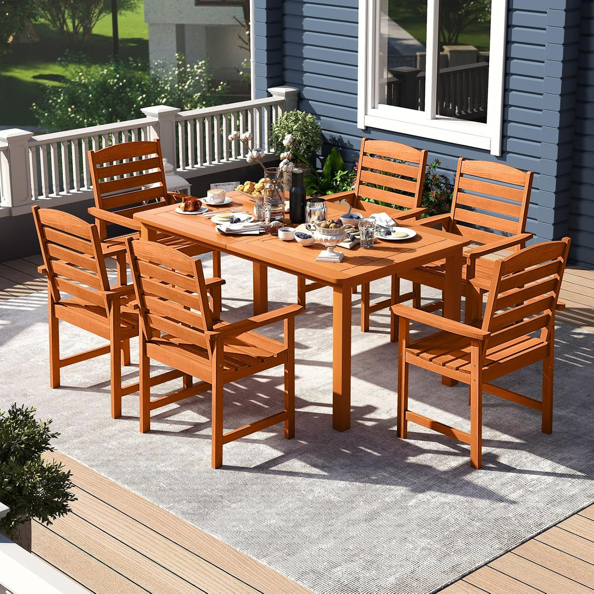 2‑Pack High‑Back Wood Patio Dining Armchairs