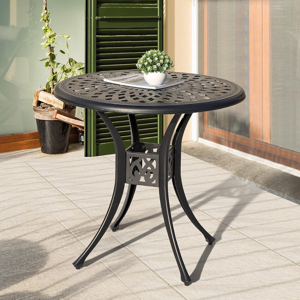 30" Black Round Patio Dining Table Umbrella Hole