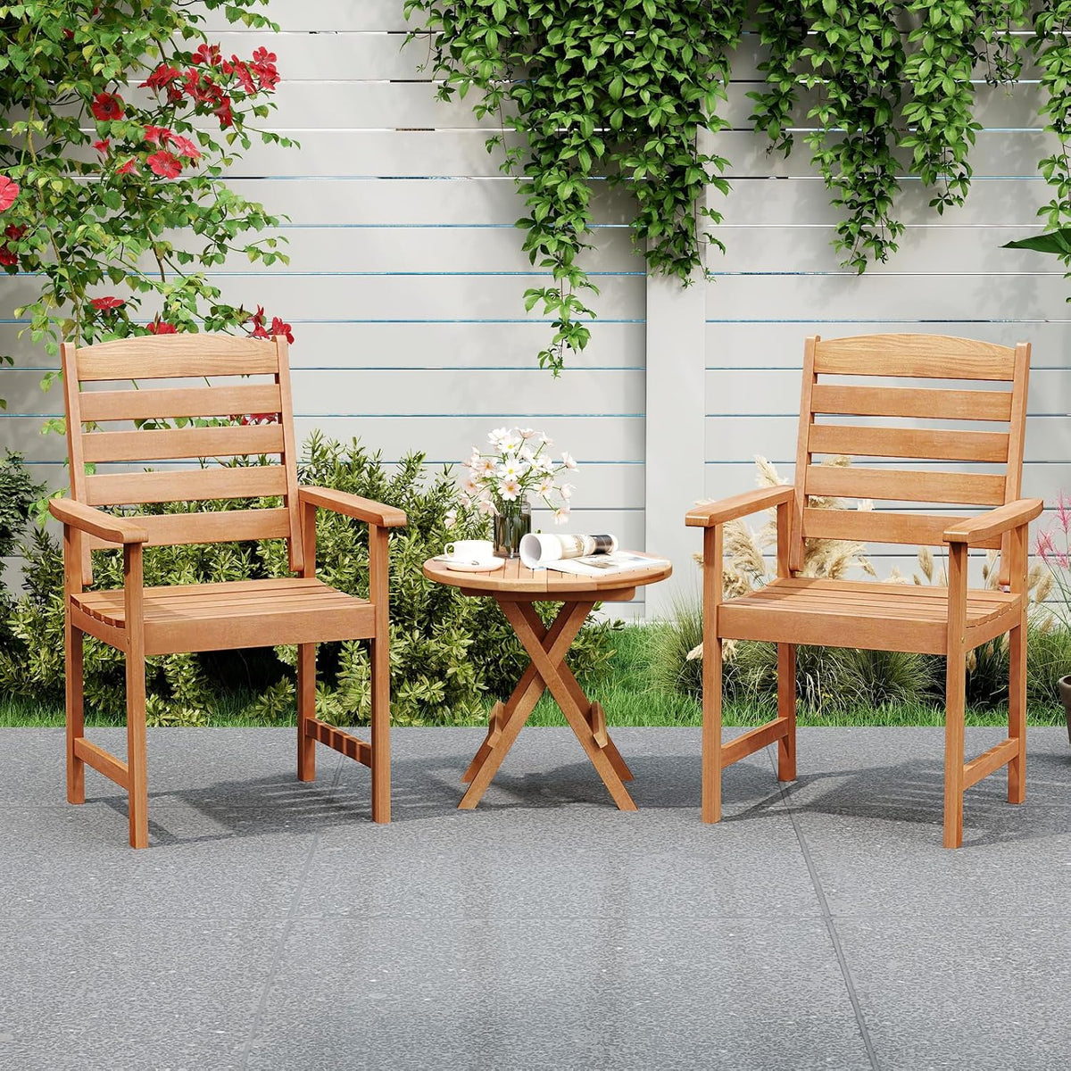 2‑Pack High‑Back Wood Patio Dining Armchairs