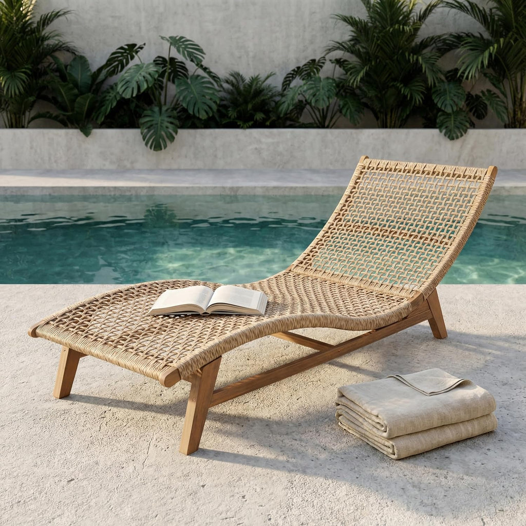 Light‑Teak Outdoor Chaise Lounge
