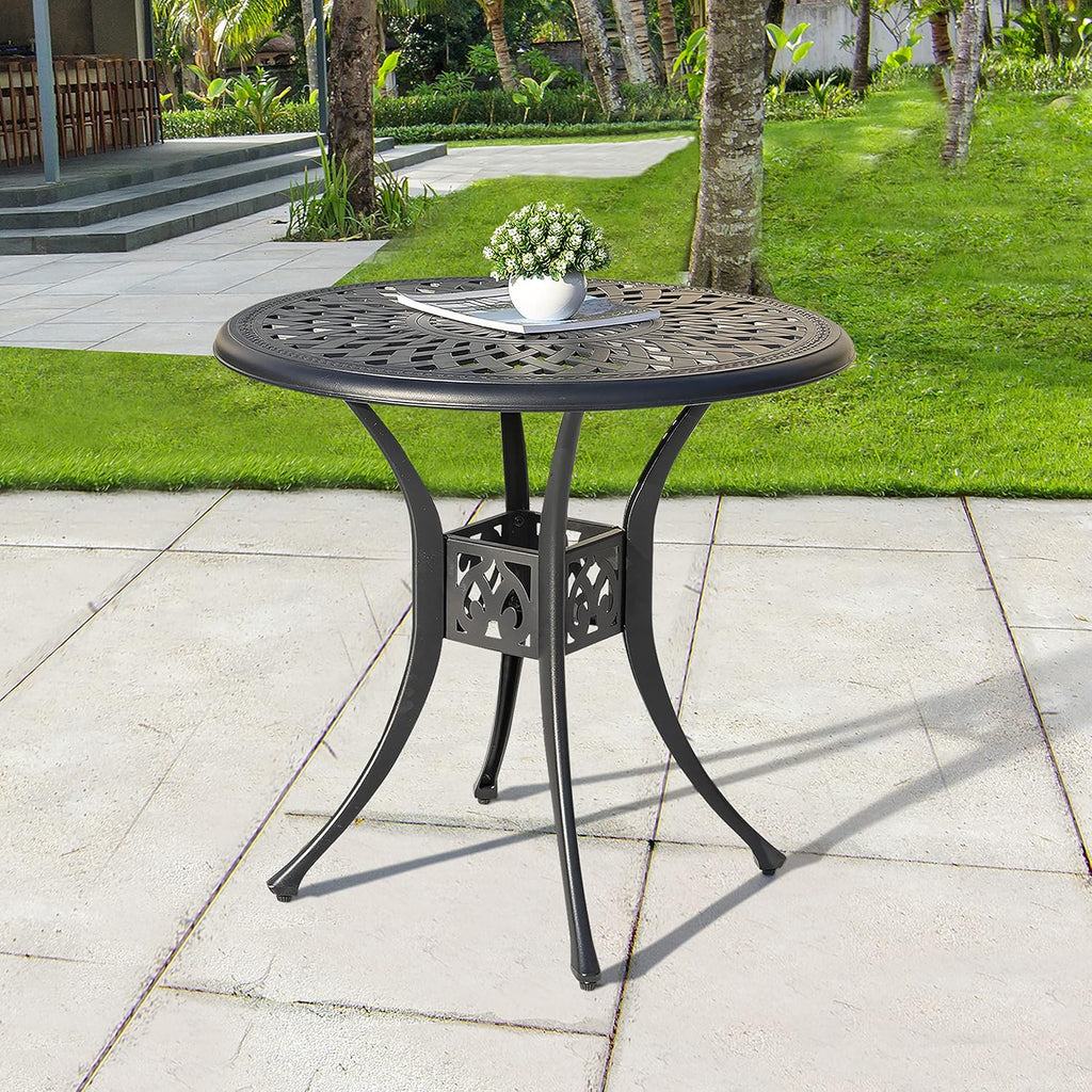 30" Black Round Patio Dining Table Umbrella Hole