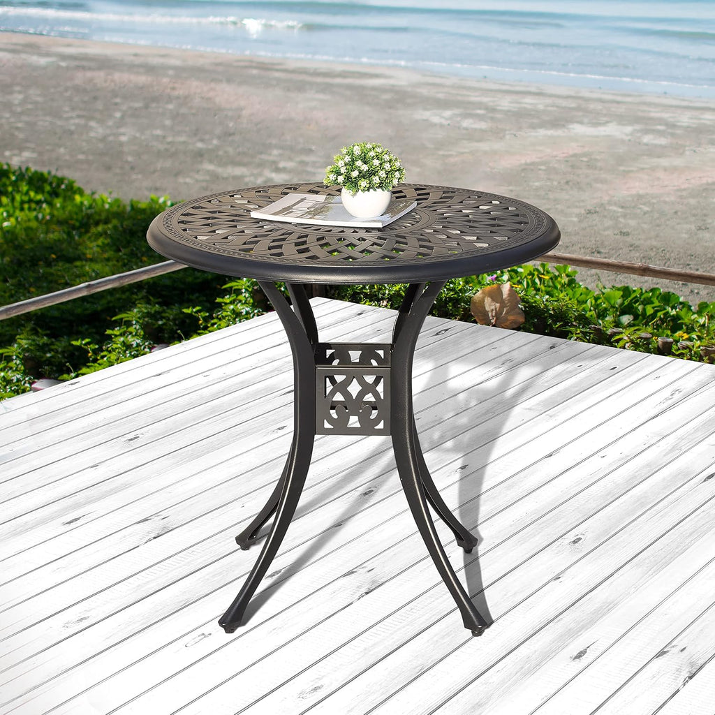 30" Black Round Patio Dining Table Umbrella Hole