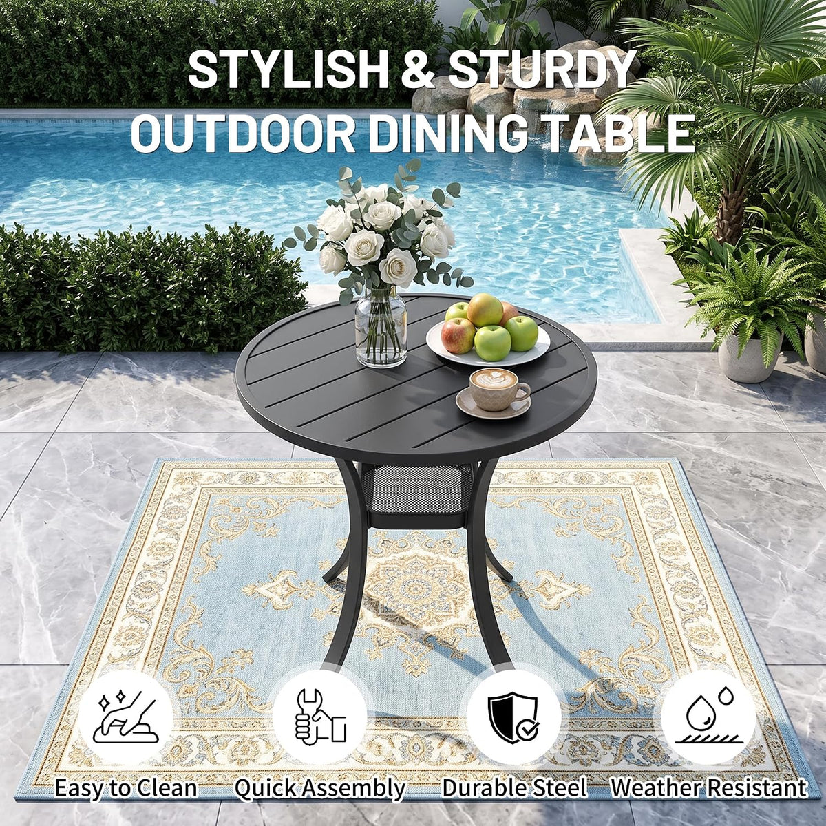 27.5" Round Patio Bistro Table with Storage Shelf
