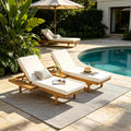 2‑Pc Teak Acacia Chaise Lounge Cream Cushion