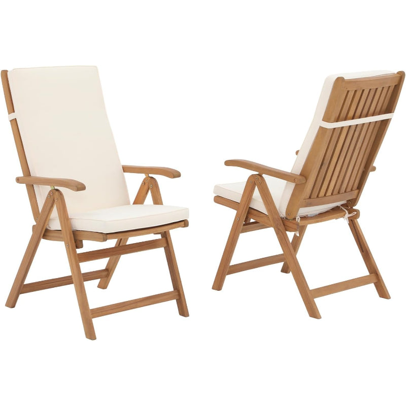 2‑Pack Beige Folding Wood Patio Dining Chairs