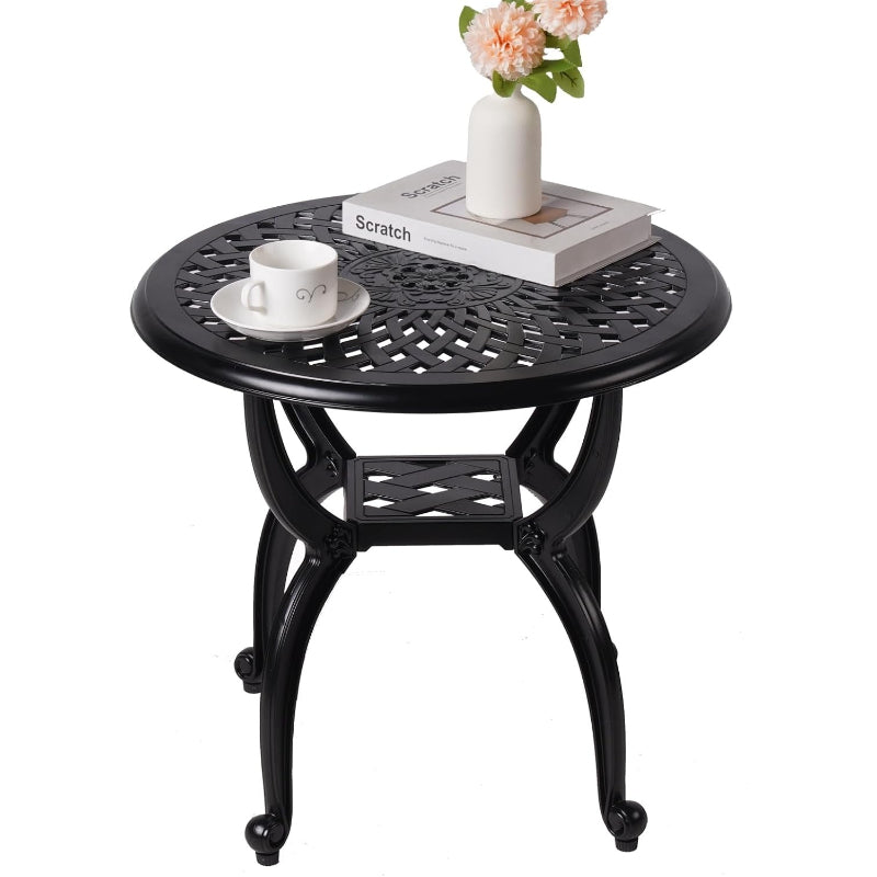 Round Black Cast‑Aluminum Outdoor Patio Side Table