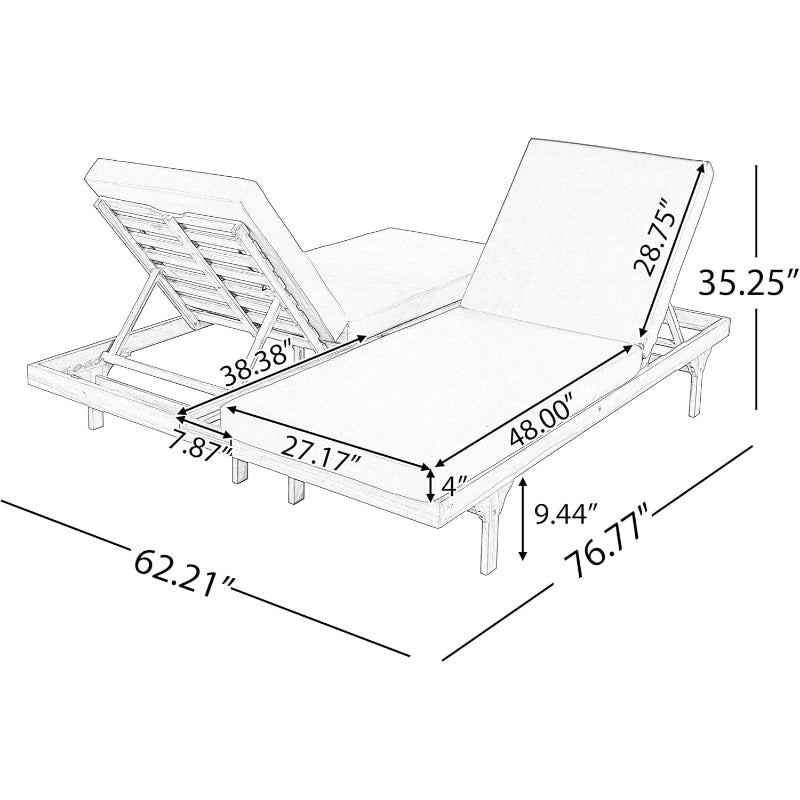 2‑Pc Teak Acacia Chaise Lounge Cream Cushion