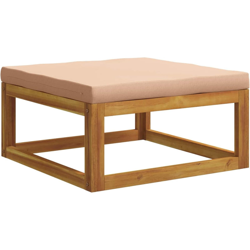 Acacia Patio Ottoman Footrest Beige Cushion